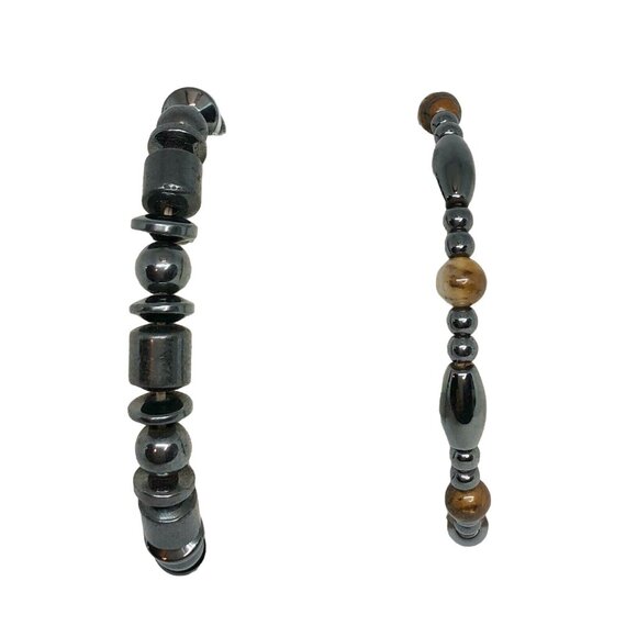 Hematite Tiger Eye Beaded Magnetic Stretch Bracelets Set For Men Or Women - Picture 2 of 5
